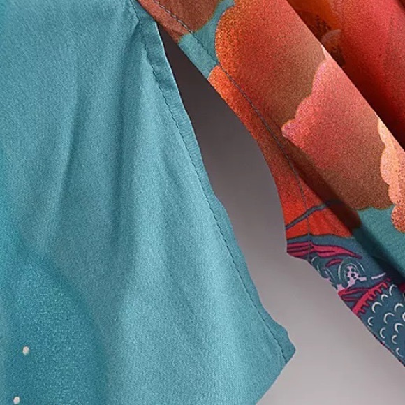 🌸 ROBE MOON SKY KIMONO DUSTER LONG MAXI KAFTAN BREATHE BOHEMIAN BOHO CHIC TEAL - Picture 9 of 12